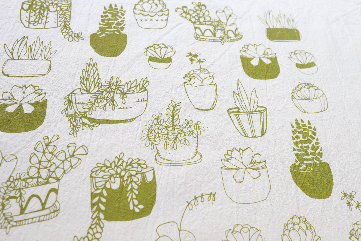 Succulents Kitchen Towel, Handprinted Tea Towel, Plant Print