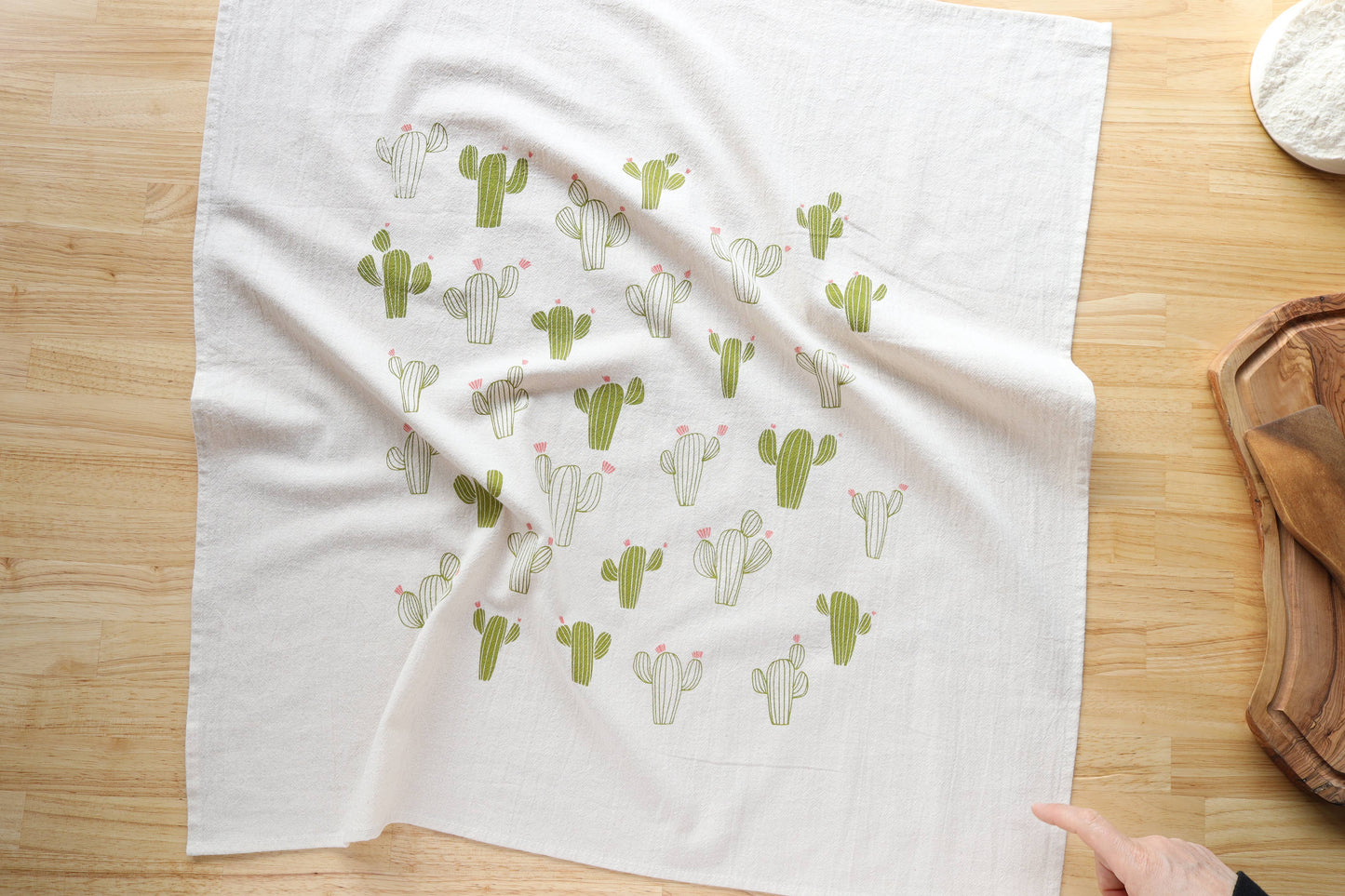 Cacti Towel, Handprinted Cotton Kitchen Towel, Cactus