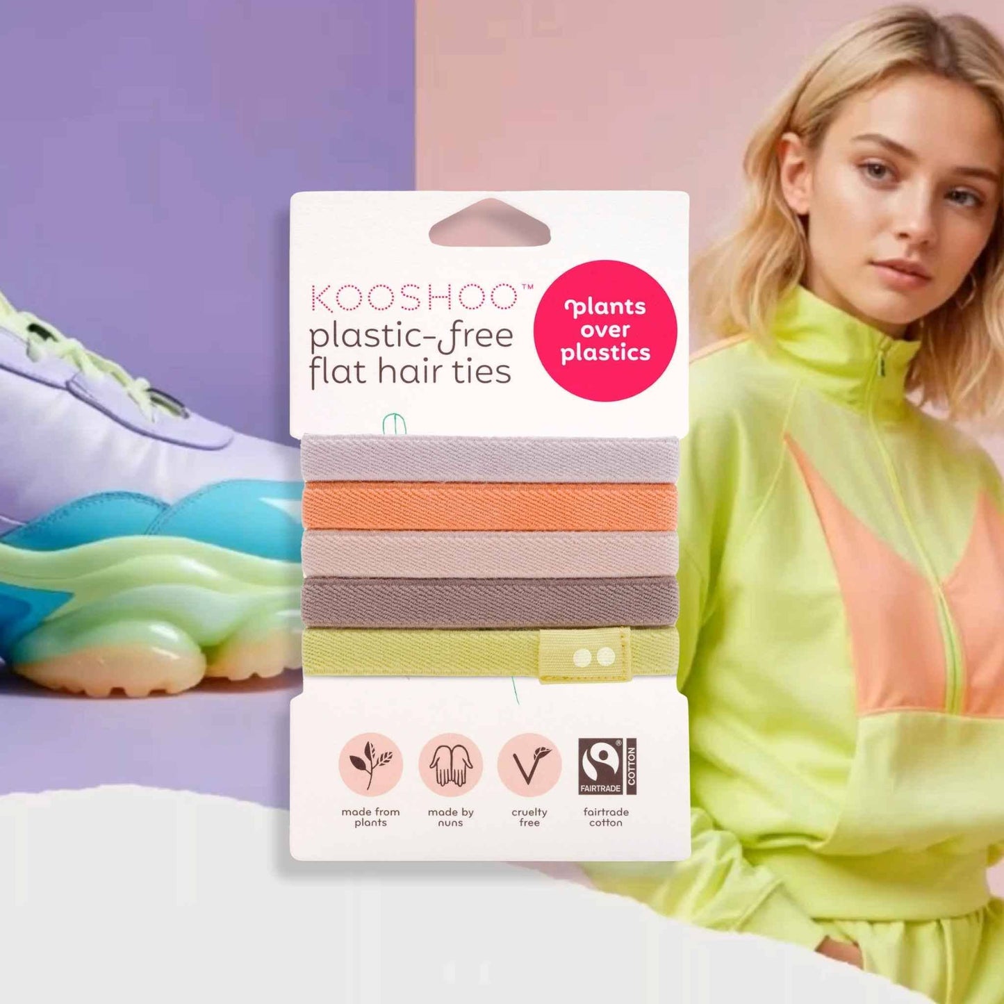 Plastic-free Flat Hair Ties Pastel Colors - Bright Spark