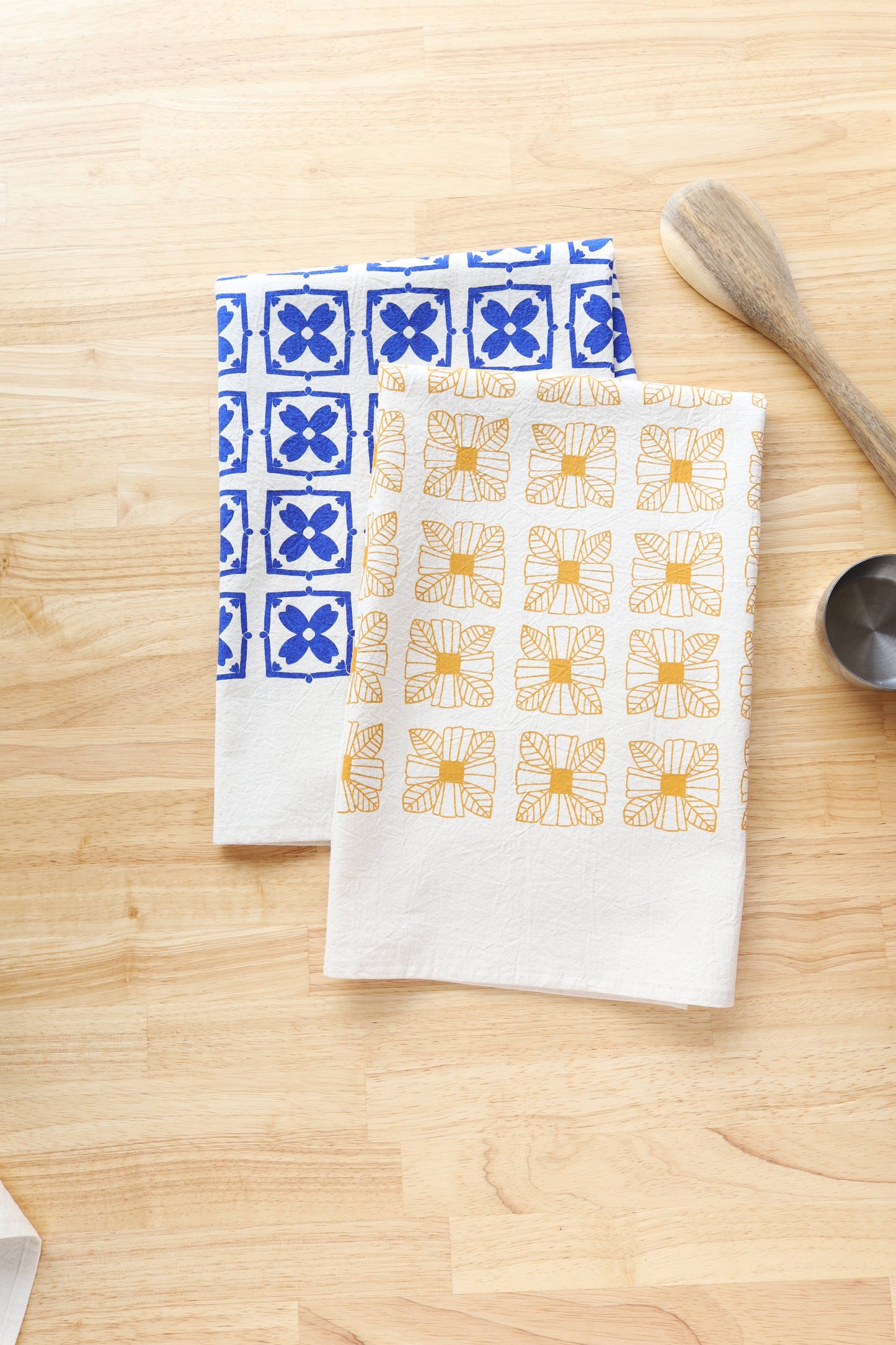 Mustard Floral Tile Kitchen Towel, Southwest Inspired