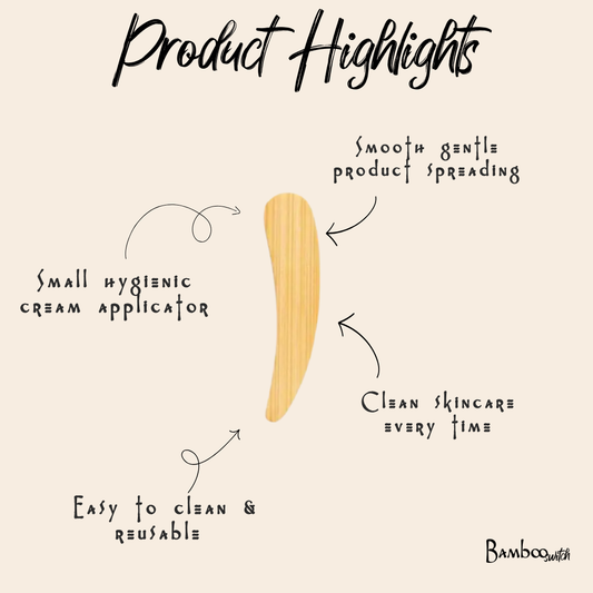 Wooden spatula with product highlights on a beige background