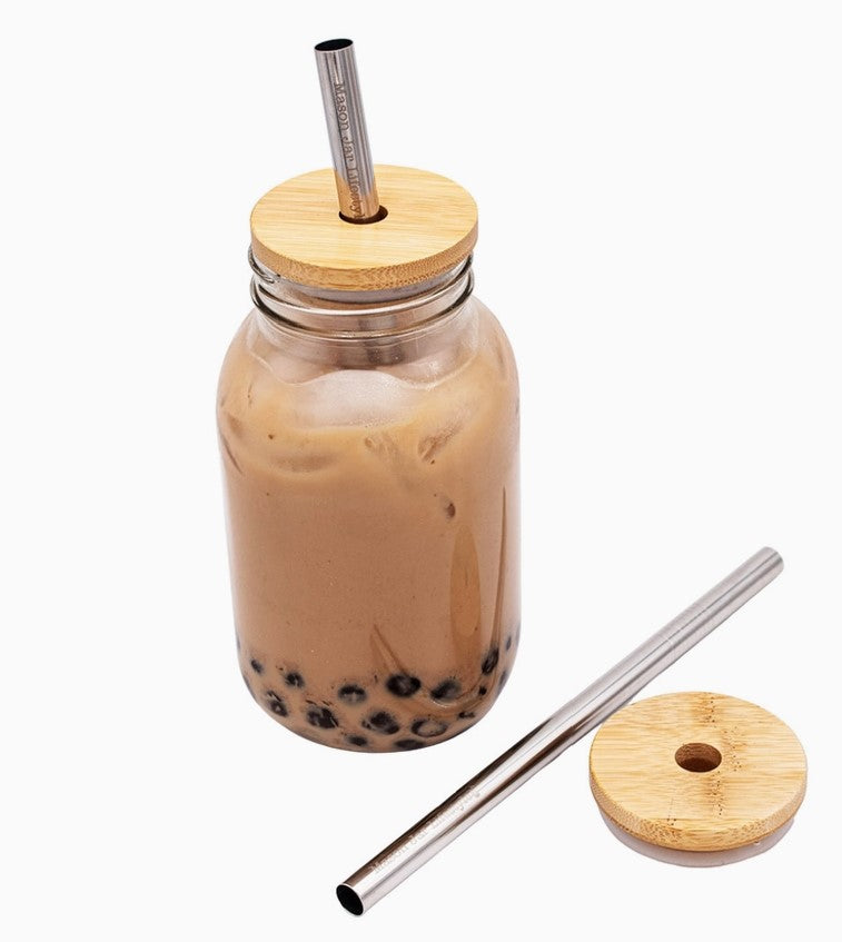 Mason jar with regular mouth lid with hole for straw