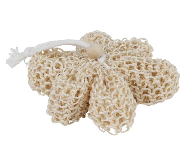 Sisal body sponge showing the woven texture.