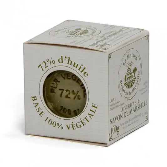 Box of olive oil soap with visible branding on a white background