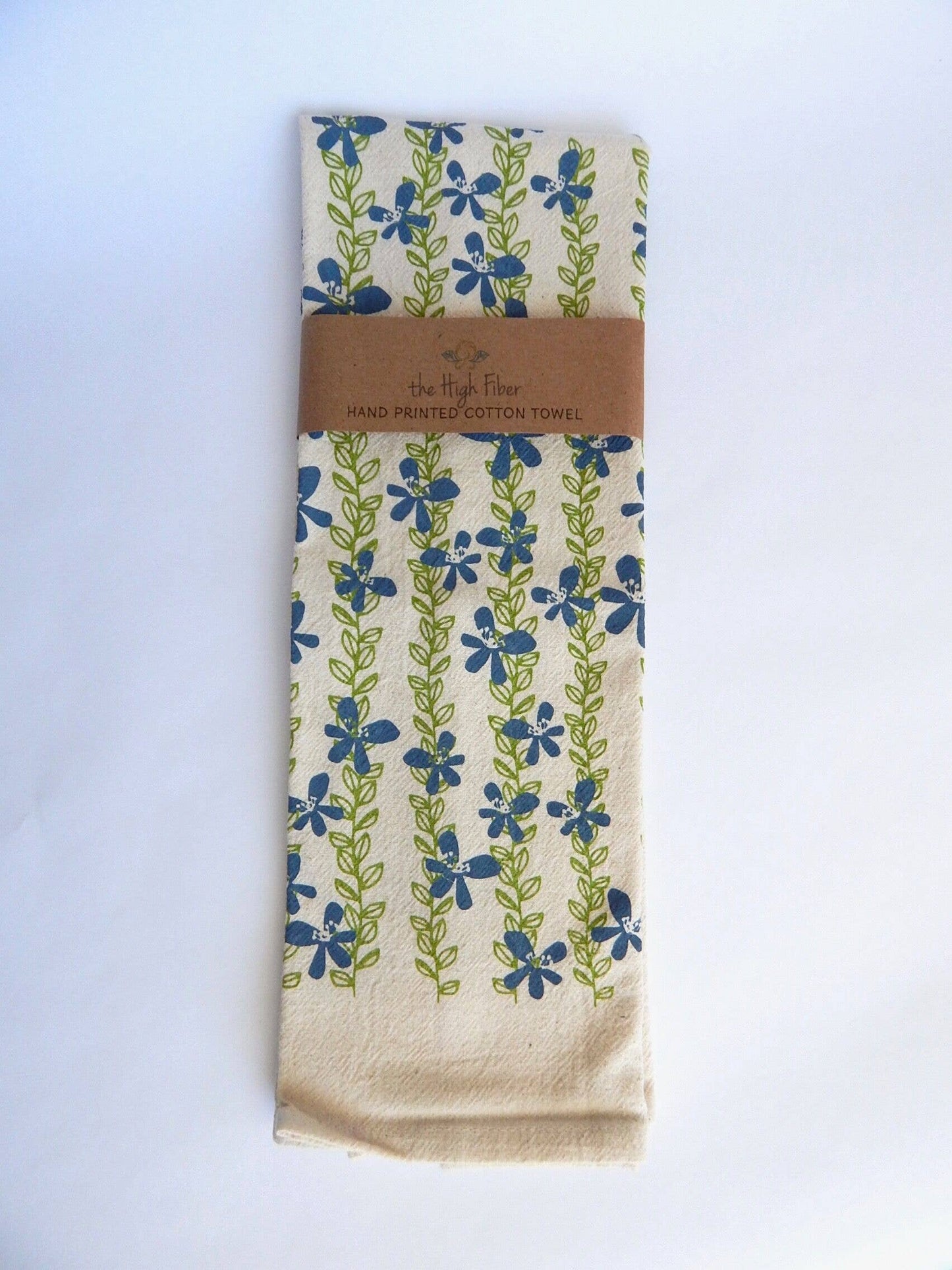 Floral Kitchen Towel, Handprinted Towel, Floral Vine