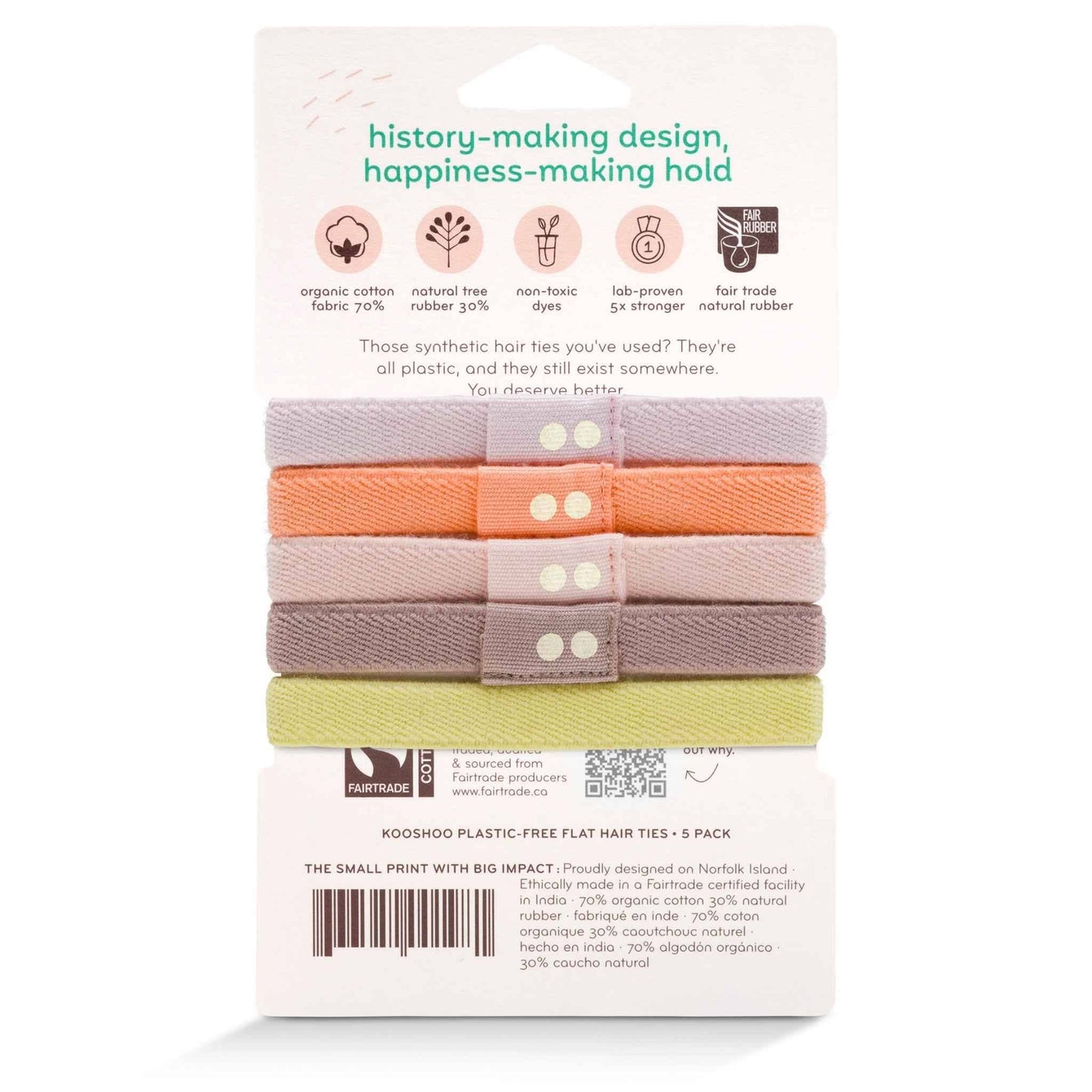 Plastic-free Flat Hair Ties Pastel Colors - Bright Spark