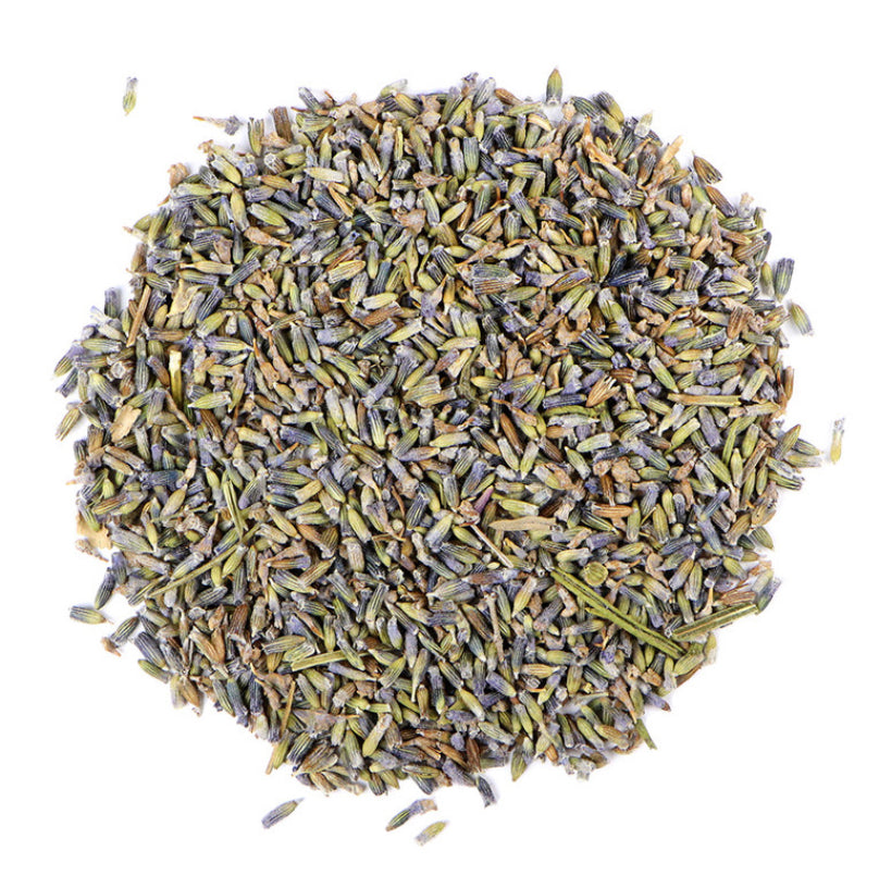 A pile of dried lavender flowers and leaves.