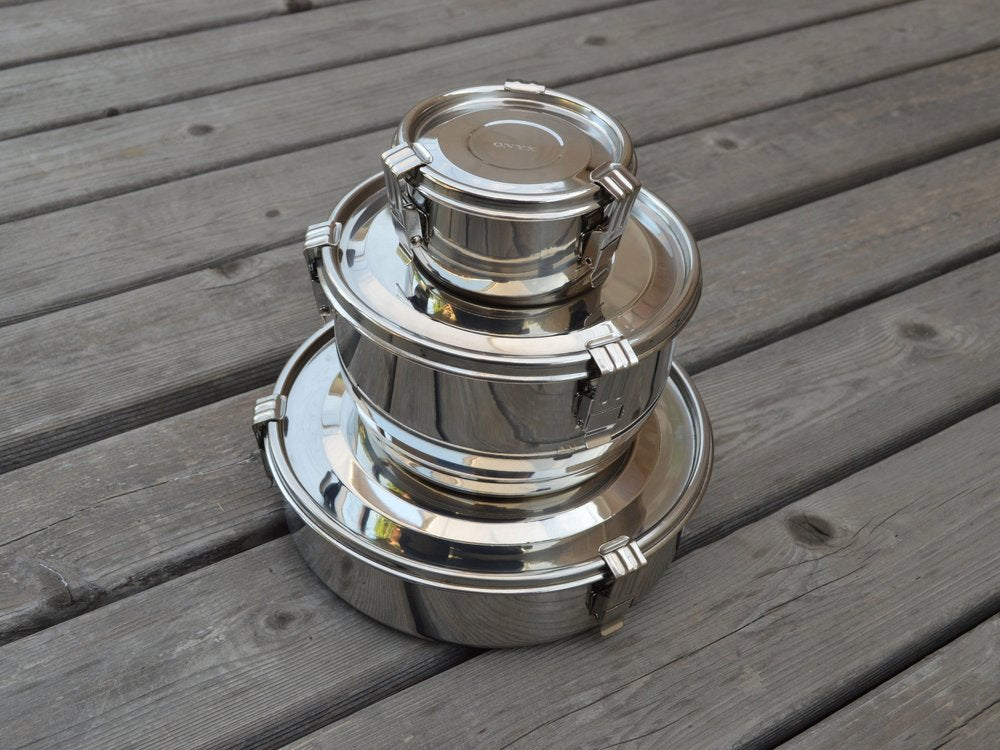 Airtight Food Storage Containers in various sizes stacked 3 high