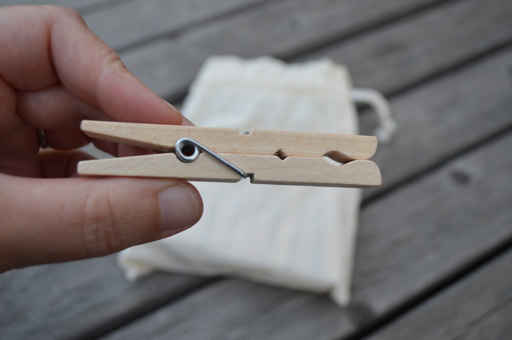 Wooden Clothes Pegs in Cotton Bag