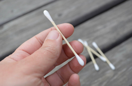 Close up of bamboo swab with cotton tip