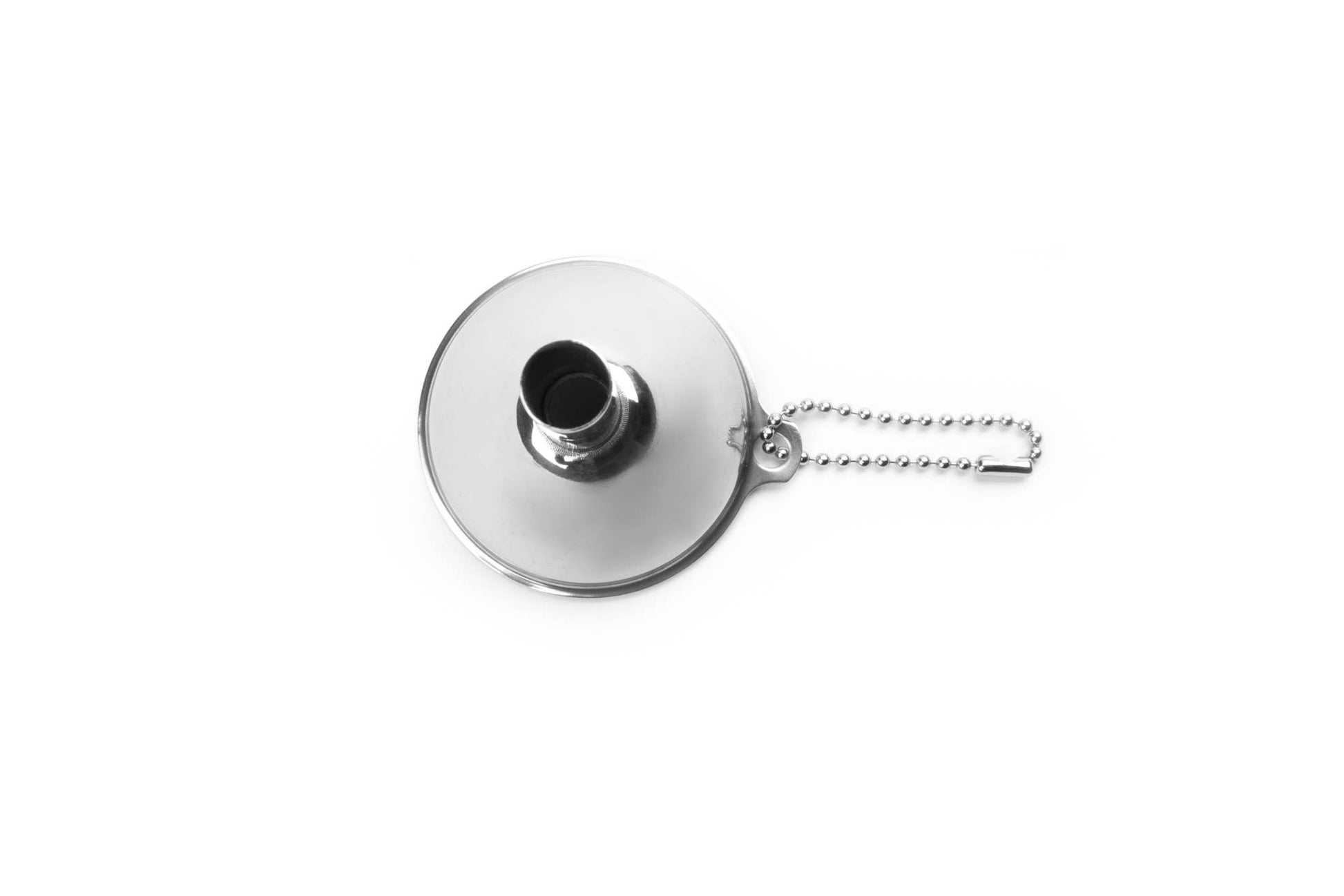 Stainless steel funnel on a white background