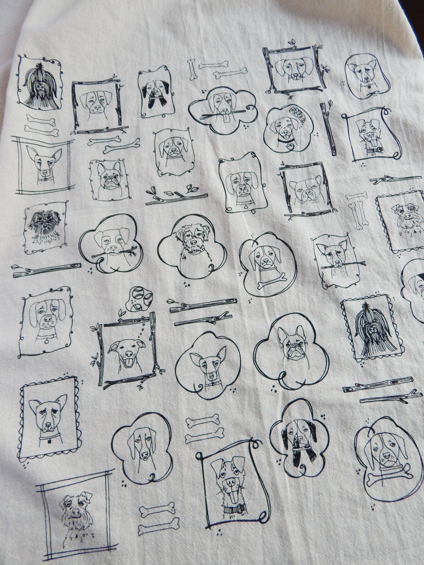 Dog Kitchen Towel, Handprinted Cotton Kitchen Towel