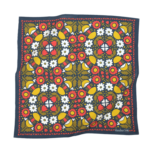Floral patterned fabric with a colorful design on a white background