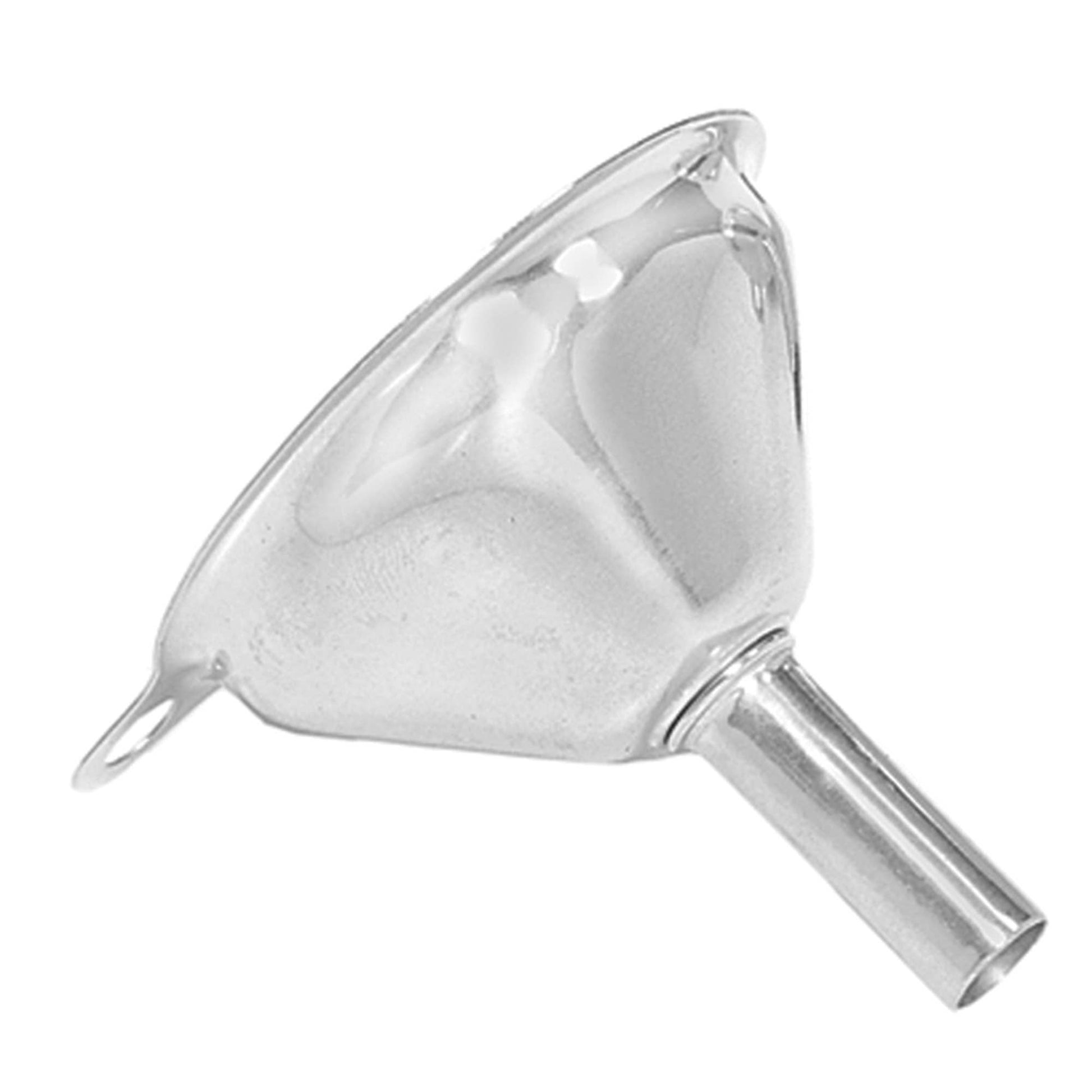 Stainless steel funnel on a white background