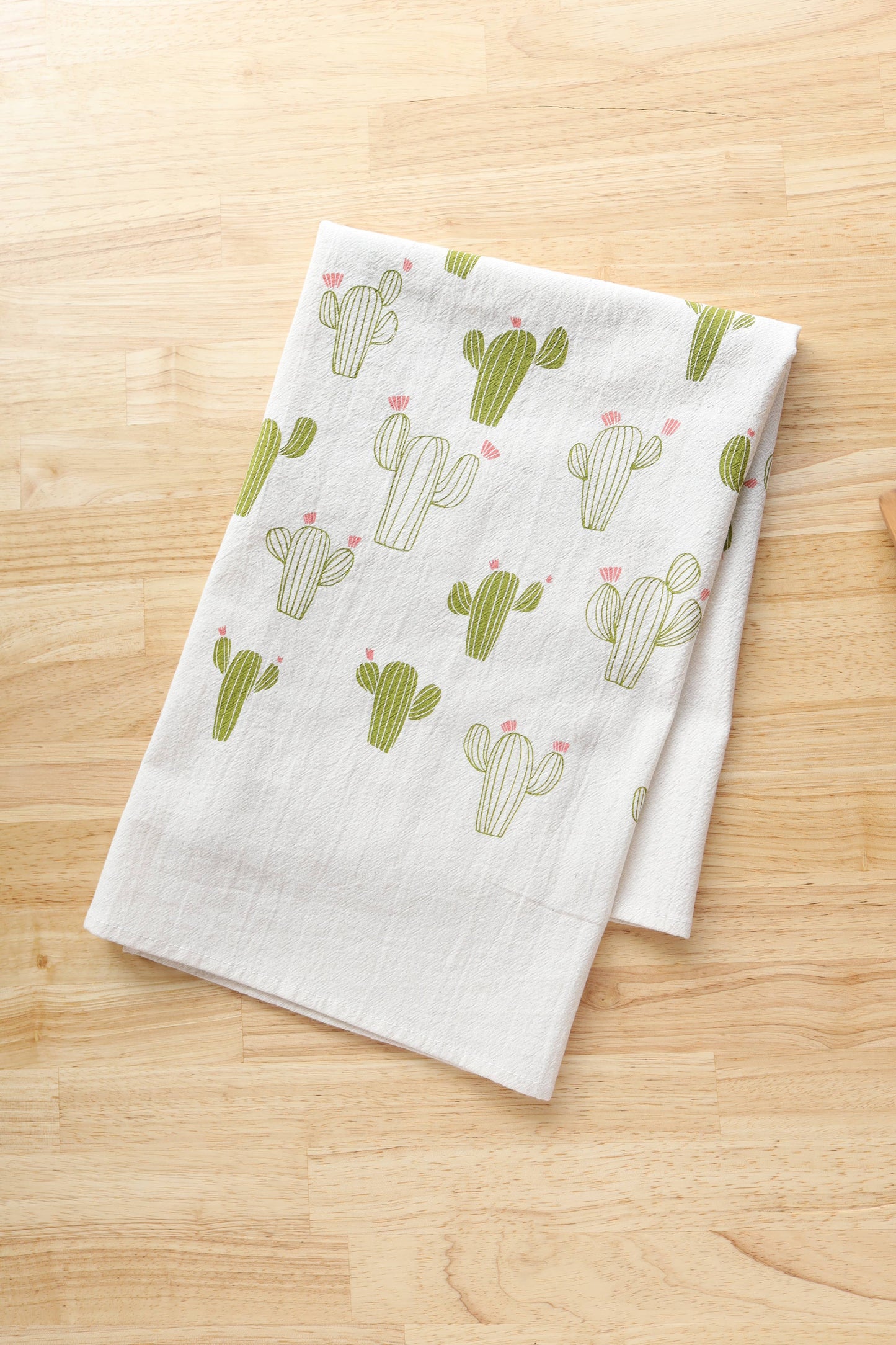 Cacti Towel, Handprinted Cotton Kitchen Towel, Cactus
