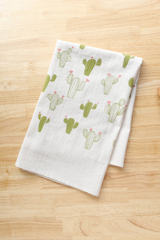 Cacti Towel, Handprinted Cotton Kitchen Towel, Cactus