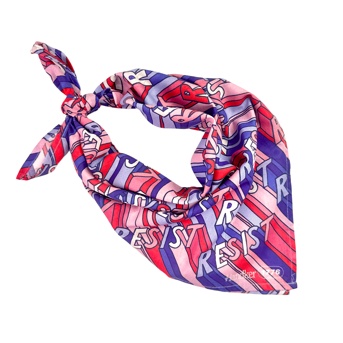 Colorful patterned scarf tied in a knot on a white background