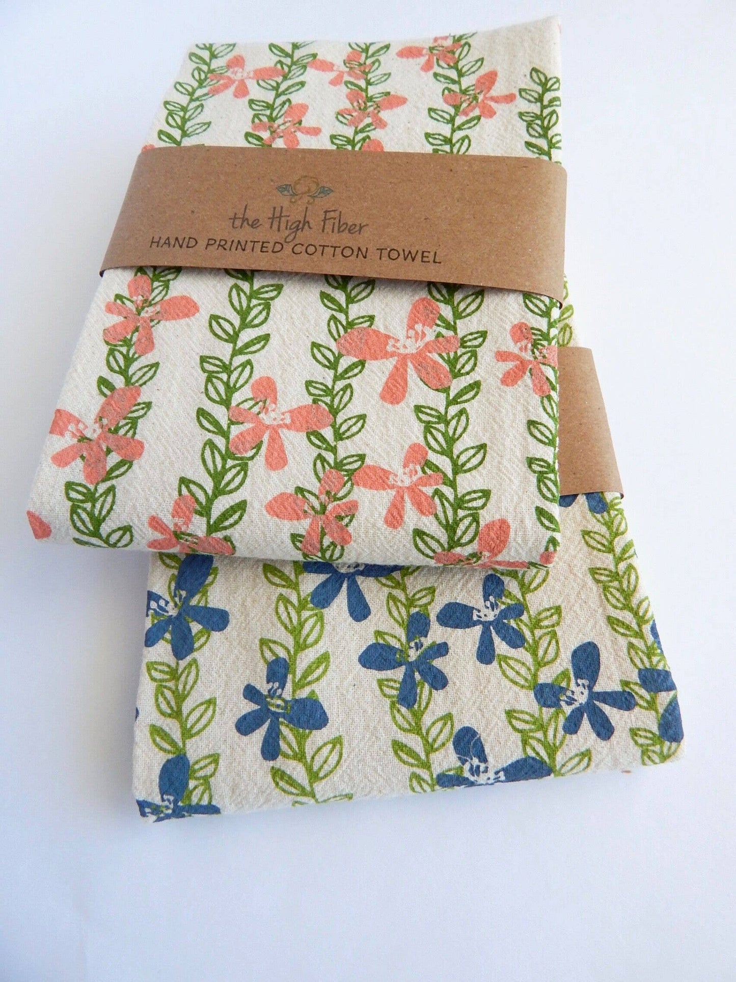 Floral Kitchen Towel,  Handprinted Towel, Floral Vine