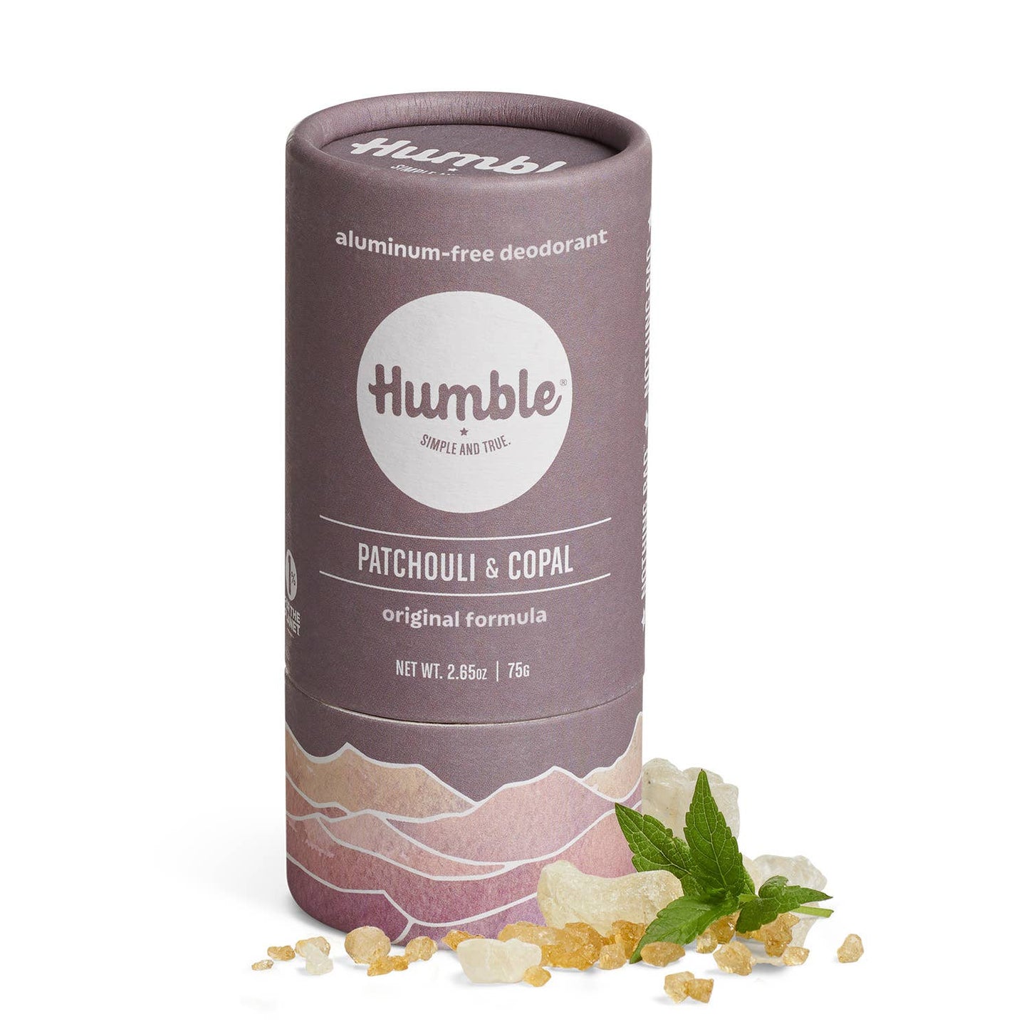Humble brand aluminum-free deodorant tube with ingredients on a white background