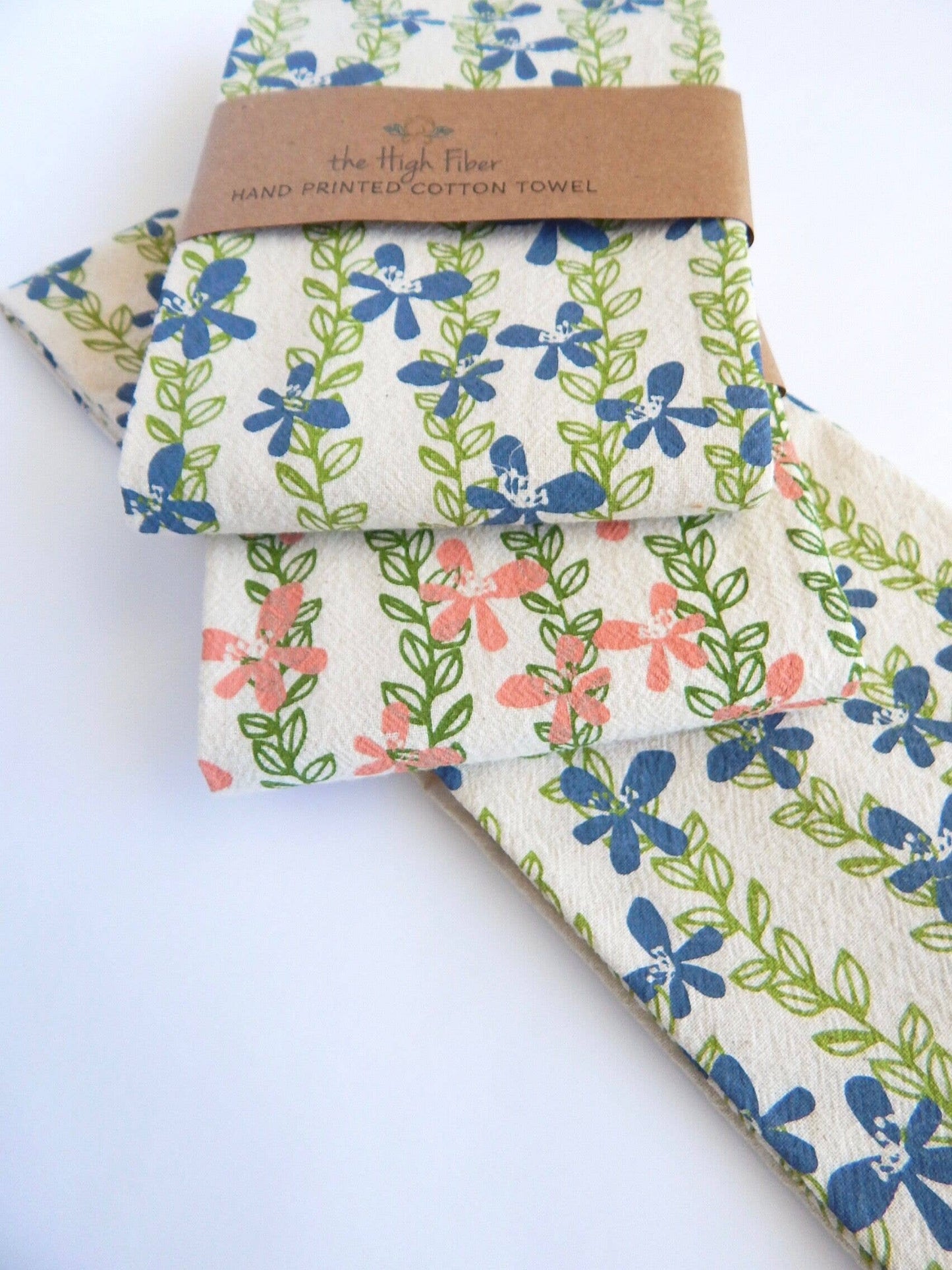 Floral Kitchen Towel,  Handprinted Towel, Floral Vine