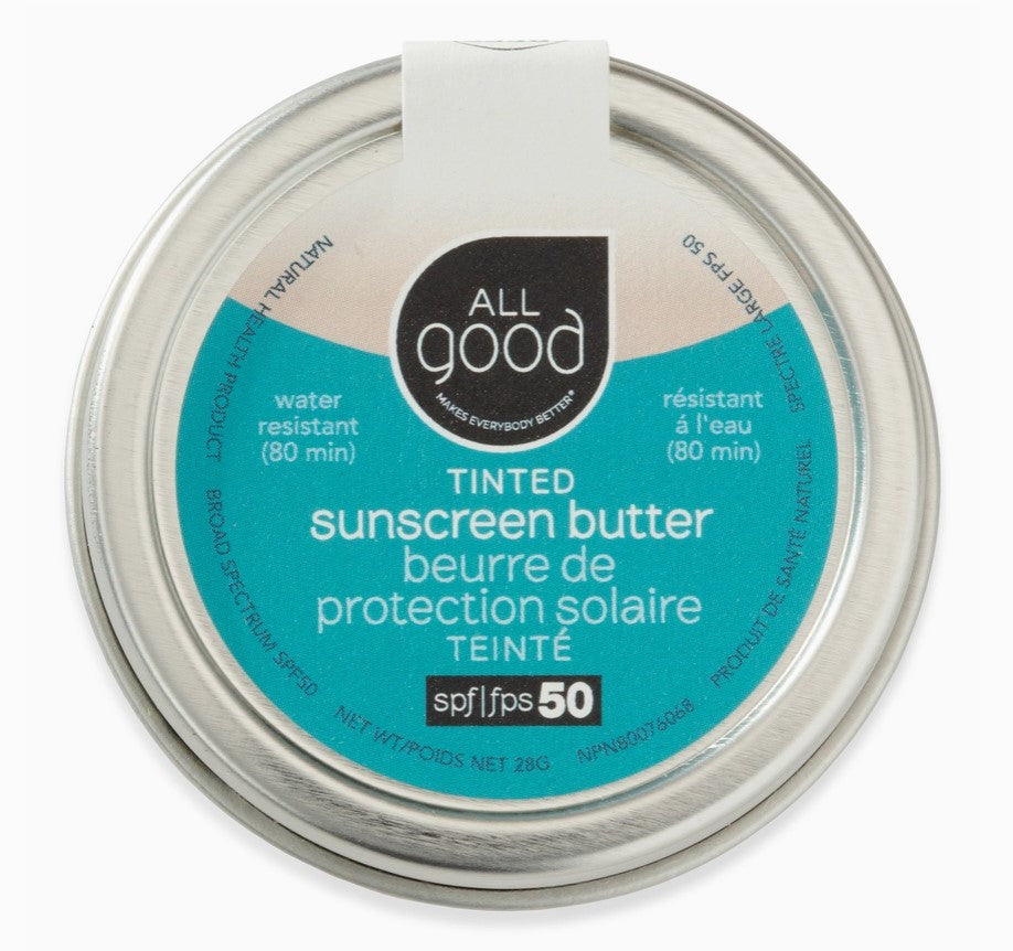 tin container for tinted sunscreen butter SPF 50