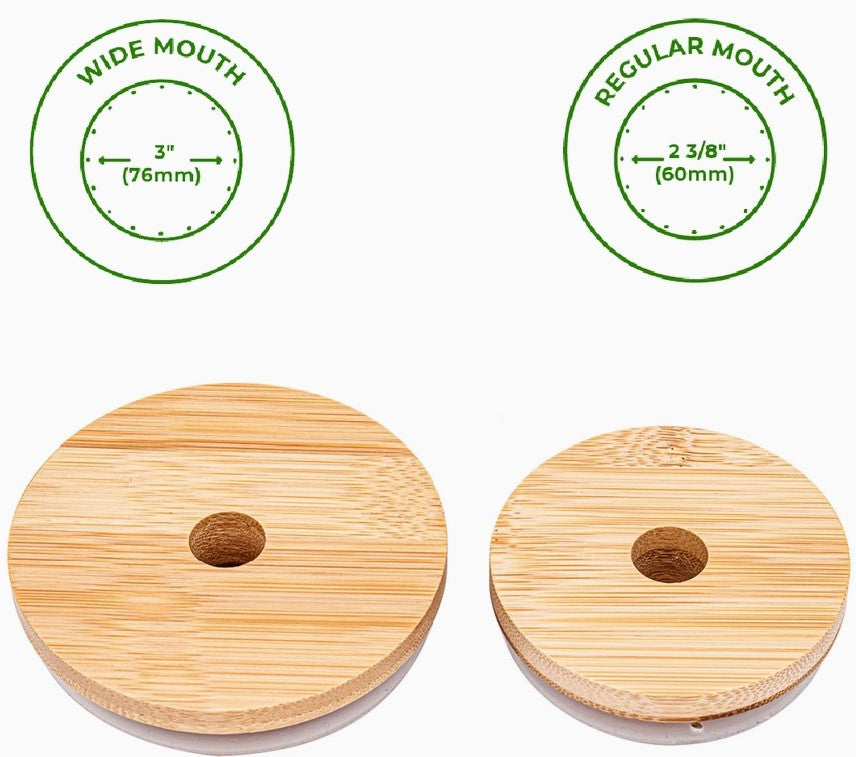 Wide mouth and regular mouth bamboo lid with hole for straw