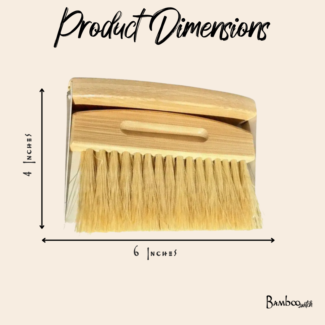 Bamboo brush with dimensions labeled on a beige background