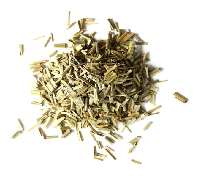 Small pile of dried lemongrass on a white background