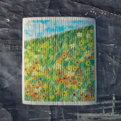 Daisy floral landscape on a textured surface