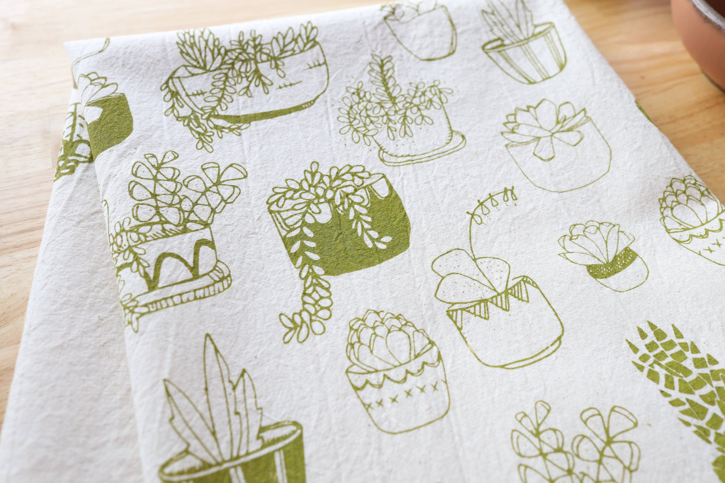 Succulents Kitchen Towel, Handprinted Tea Towel, Plant Print