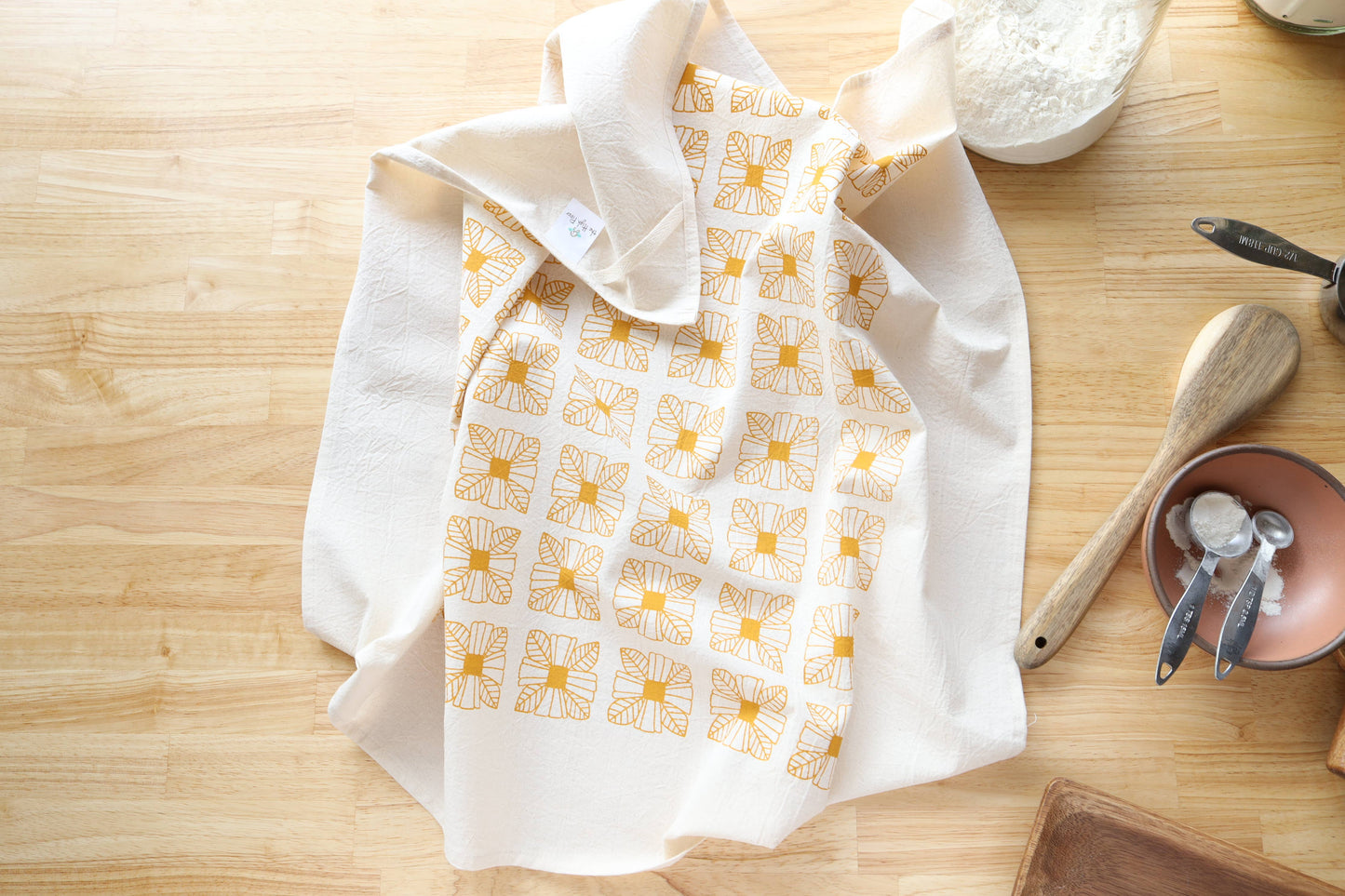 Mustard Floral Tile Kitchen Towel, Southwest Inspired