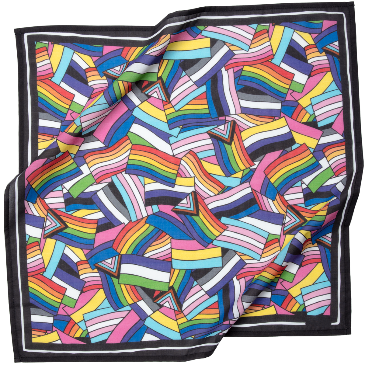 Colorful geometric patterned fabric with a black border