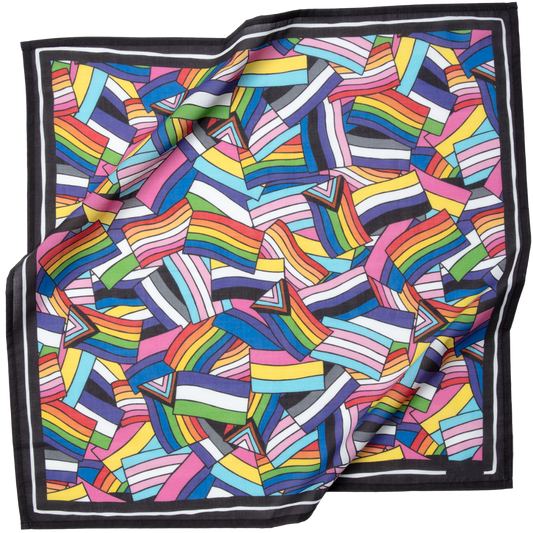Colorful geometric patterned fabric with a black border