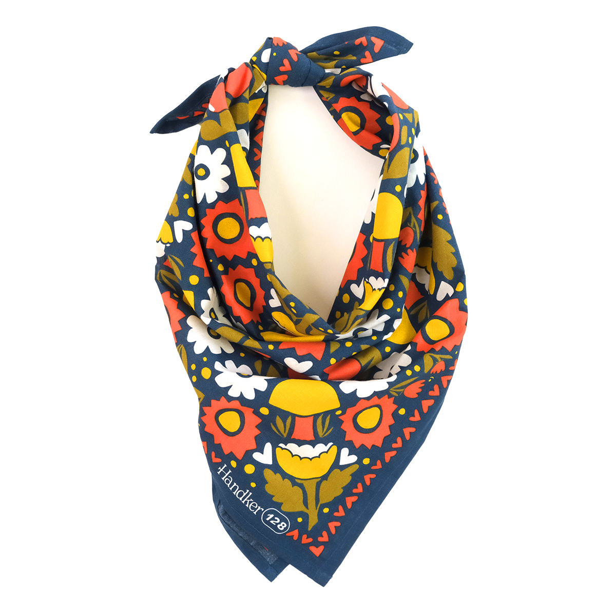 Colorful floral patterned bandana on a white background