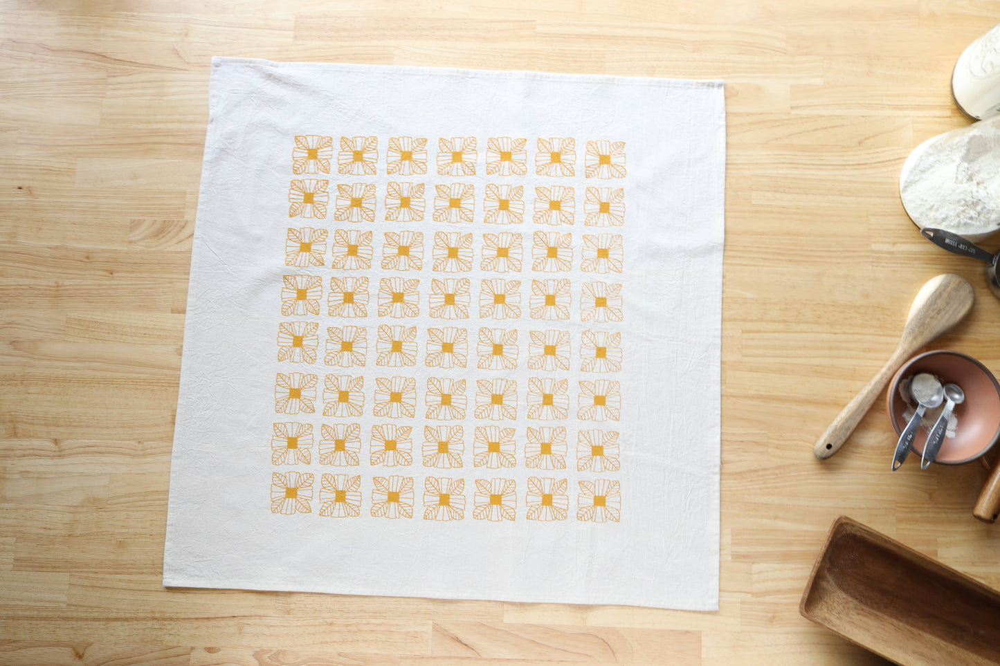 Mustard Floral Tile Kitchen Towel, Southwest Inspired