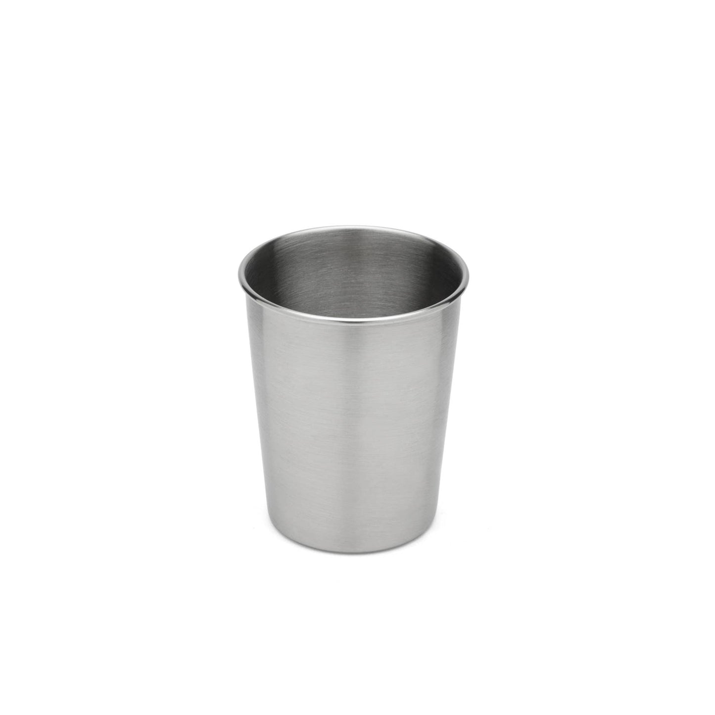 Stainless steel tumbler on a white background